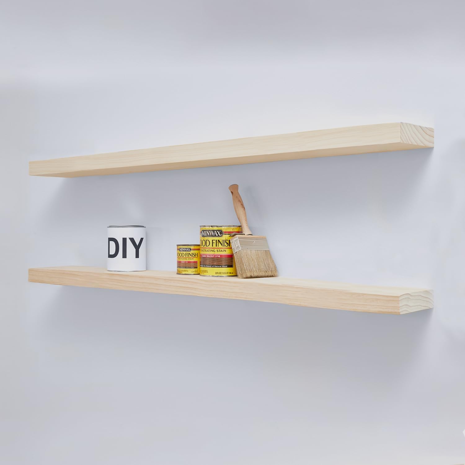 Homeforia Floating 60 inch Oak Shelves, High End Solid Real Wood 60inch Floating Shelf for Wall Mounted, Honey Oak Wooden 60in Large Floating Shelves, Heavy Duty Bracket, 60 X 6.5 X 1.75 in, Set of 2