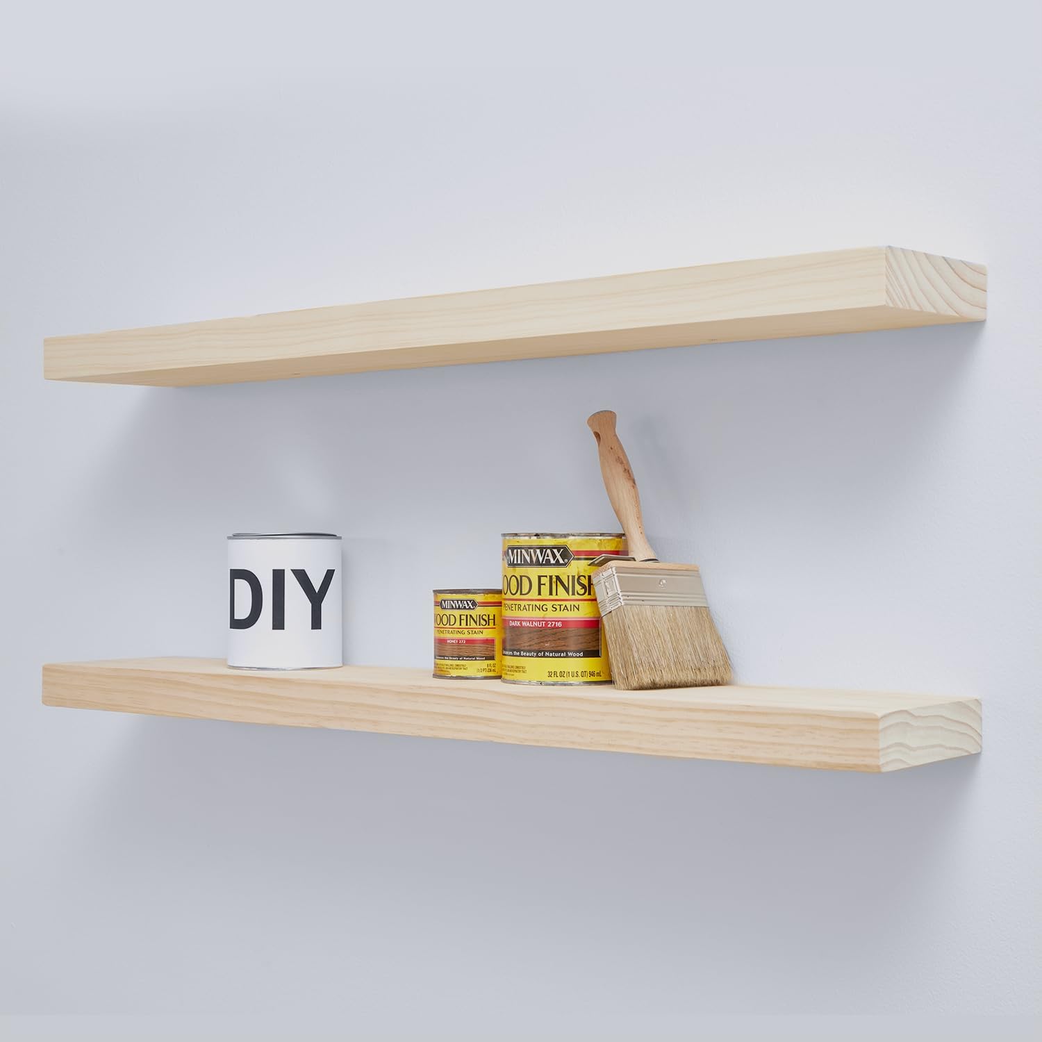 Homeforia Floating 60 inch Oak Shelves, High End Solid Real Wood 60inch Floating Shelf for Wall Mounted, Honey Oak Wooden 60in Large Floating Shelves, Heavy Duty Bracket, 60 X 6.5 X 1.75 in, Set of 2