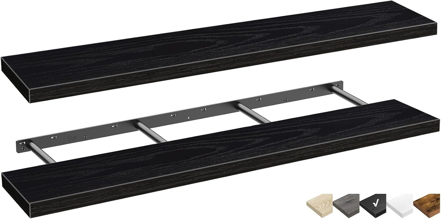 QEEIG Floating Shelves for Wall 35.4" Long - Wall Mounted Shelf Bathroom Kitchen Living Room Bedroom Farmhouse Home Decor Display Bookshelf Large 35.4 x 9.3 inch Set of 2, Rustic Brown (008-90BN)