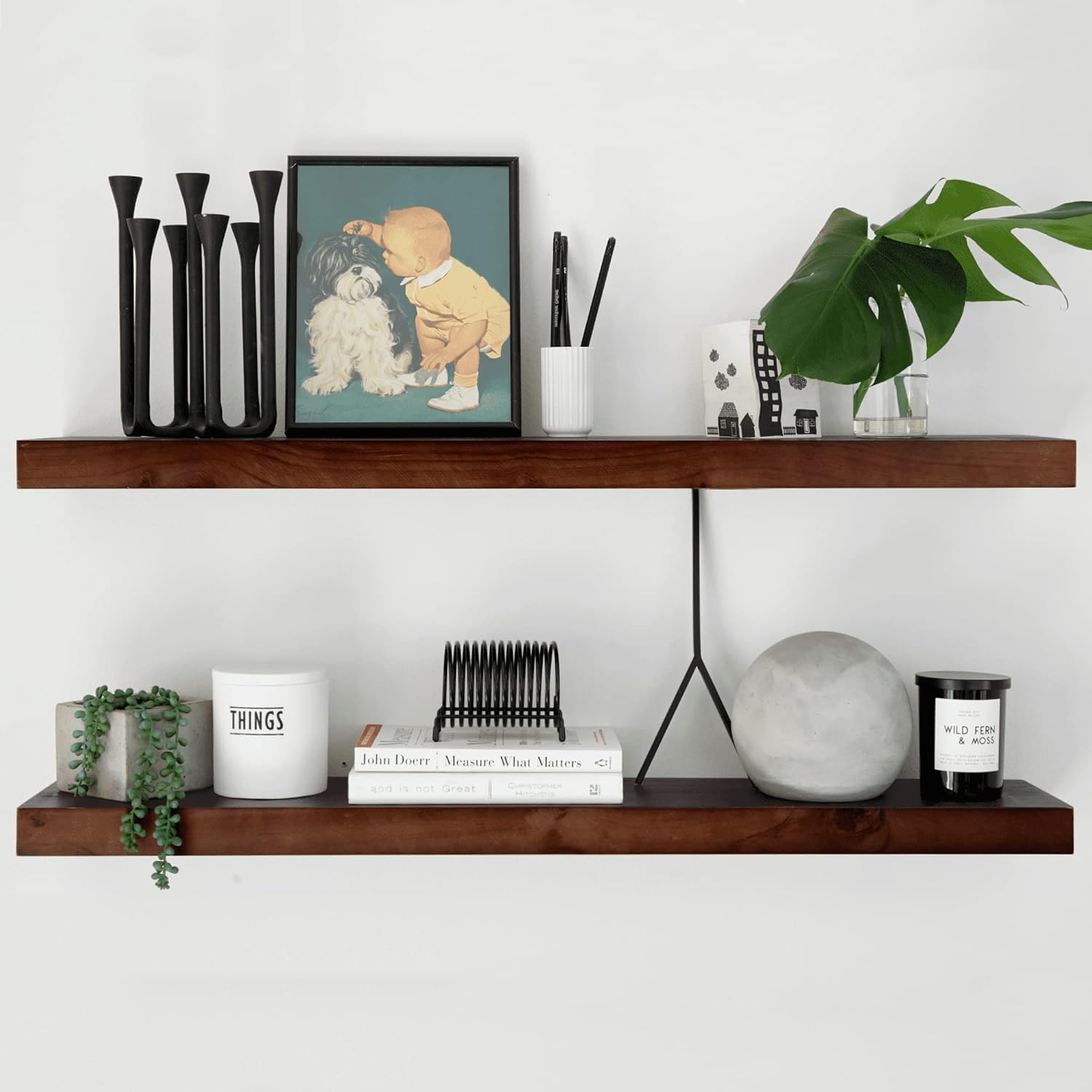 Homeforia Floating 60 inch Oak Shelves, High End Solid Real Wood 60inch Floating Shelf for Wall Mounted, Honey Oak Wooden 60in Large Floating Shelves, Heavy Duty Bracket, 60 X 6.5 X 1.75 in, Set of 2