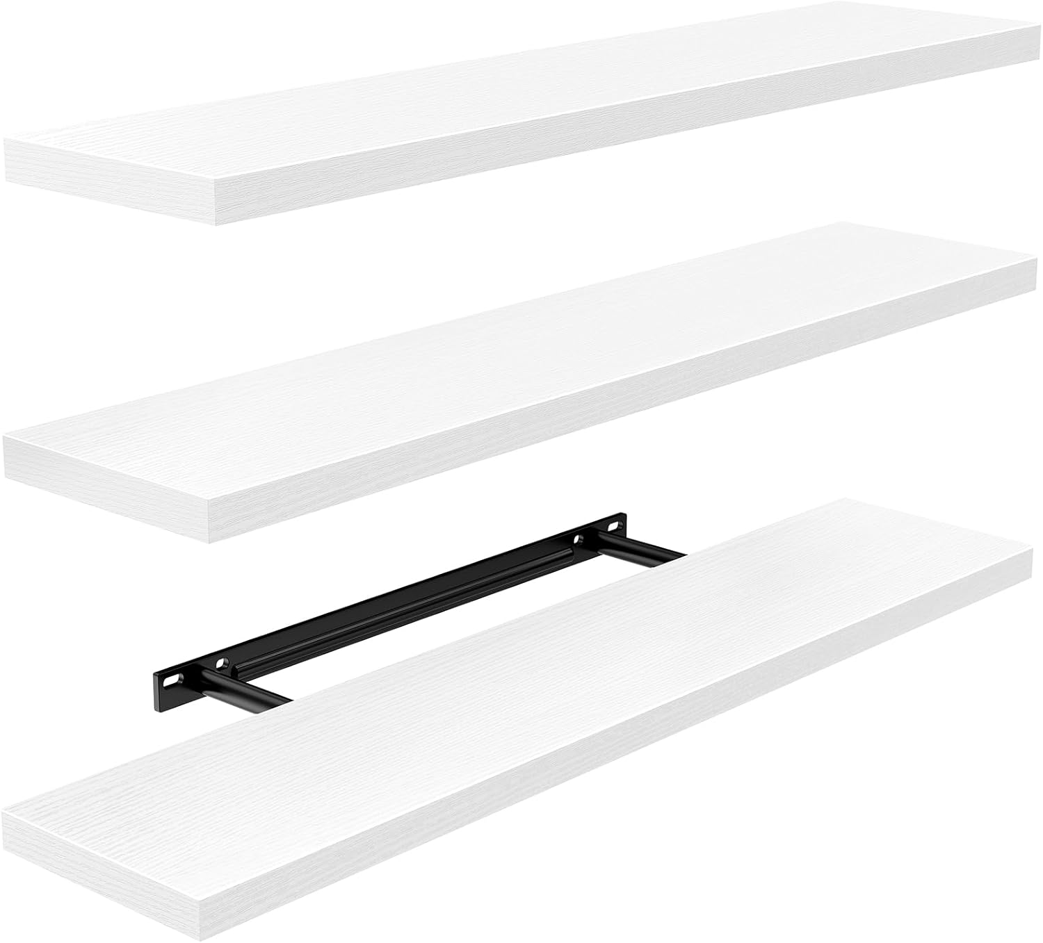 AMADA HOMEFURNISHING 35.4" L Floating Shelves, Wall Shelves Set of 3 for Bathroom/Living Room/Bedroom/Kitchen, White Floating Shelves for Wall Decor with Invisible Brackets - AMFS45W