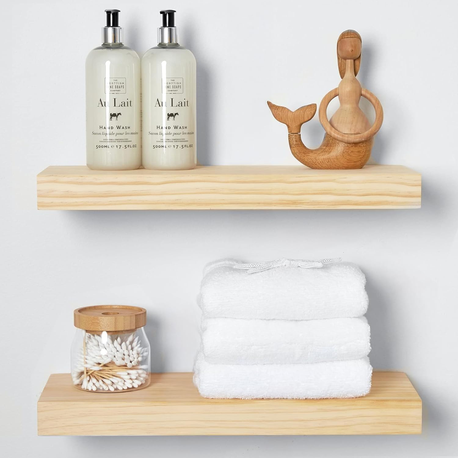 Homeforia Floating 60 inch Oak Shelves, High End Solid Real Wood 60inch Floating Shelf for Wall Mounted, Honey Oak Wooden 60in Large Floating Shelves, Heavy Duty Bracket, 60 X 6.5 X 1.75 in, Set of 2