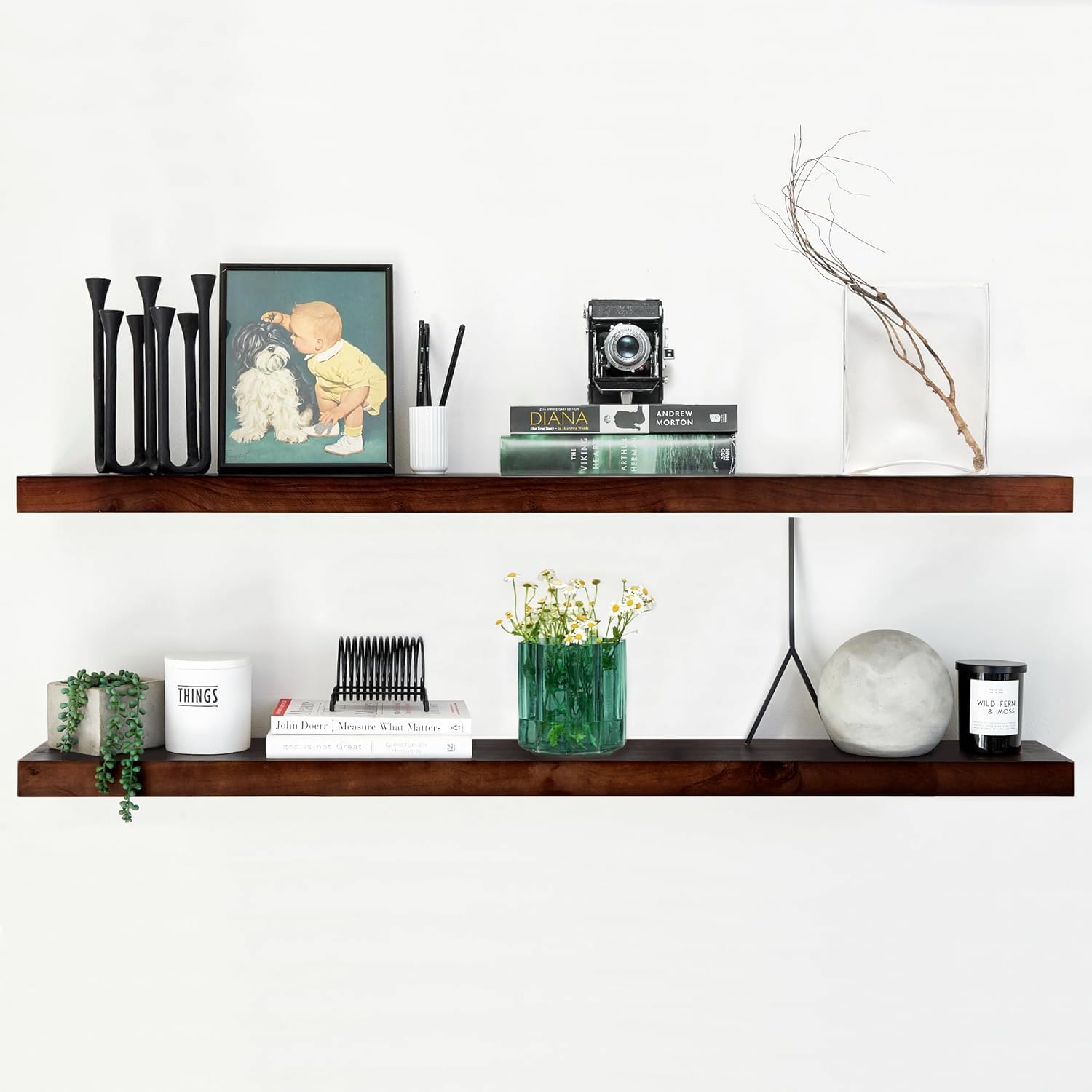 Homeforia Floating 60 inch Oak Shelves, High End Solid Real Wood 60inch Floating Shelf for Wall Mounted, Honey Oak Wooden 60in Large Floating Shelves, Heavy Duty Bracket, 60 X 6.5 X 1.75 in, Set of 2