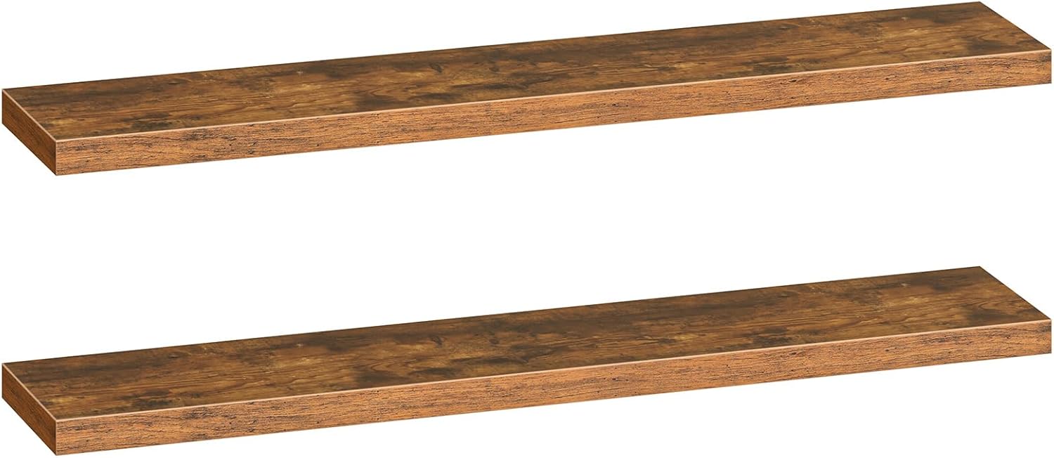 HOOBRO Floating Shelves for Wall, Wall Mounted Shelf Set of 2, 47.2" Hanging Shelf with Invisible Brackets, for Wall in Bathroom, Bedroom, Toilet, Kitchen, Living Room, Rustic Brown BF120BJP201