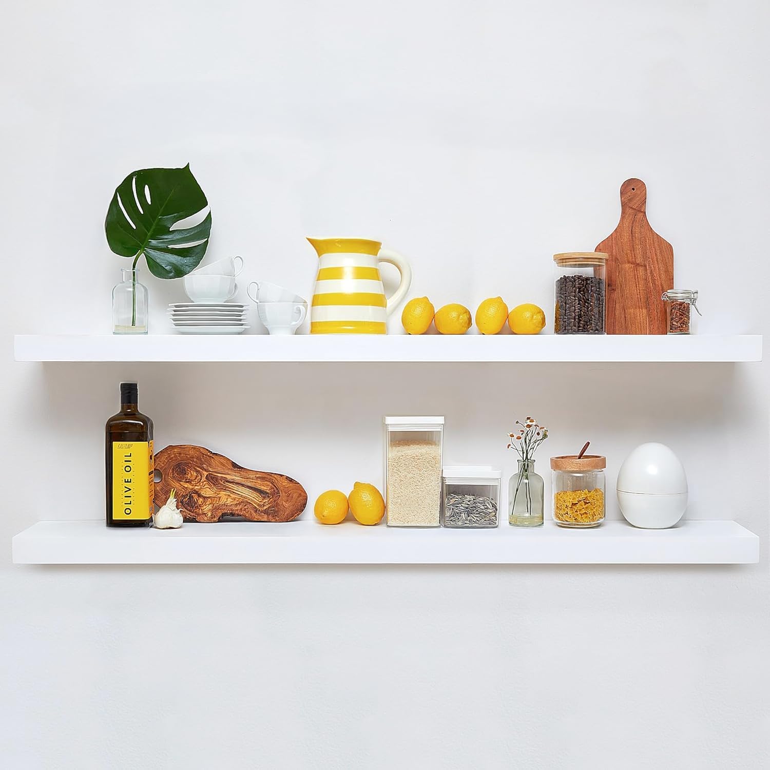 Homeforia Floating 60 inch Oak Shelves, High End Solid Real Wood 60inch Floating Shelf for Wall Mounted, Honey Oak Wooden 60in Large Floating Shelves, Heavy Duty Bracket, 60 X 6.5 X 1.75 in, Set of 2