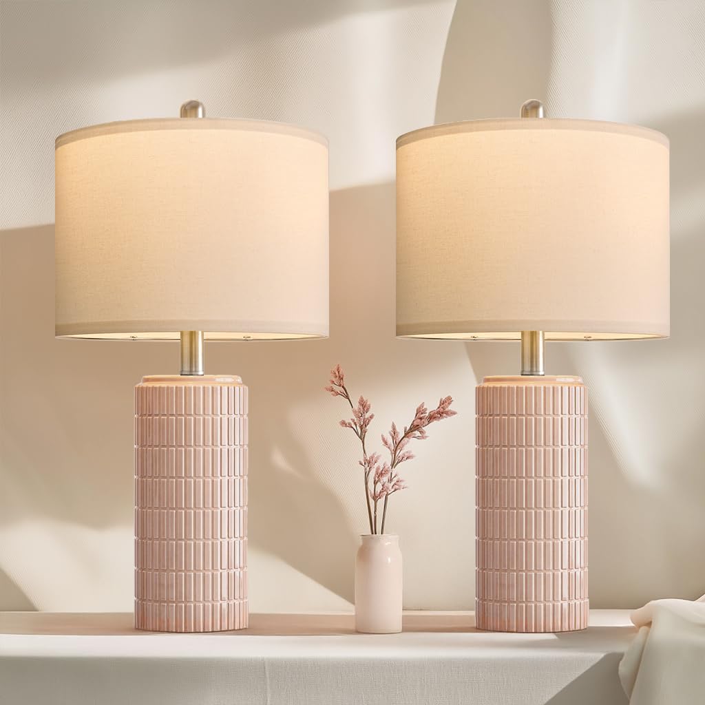 PoKat 23" Modern Ceramic Table Lamp Set of 2 for Living Room White Desk Lamps for Bedroom Farmhouse Bedside Nightstand Lamp House Warming Gifts New Home Decor End Table Lamps Gifts for Women Mom Beige