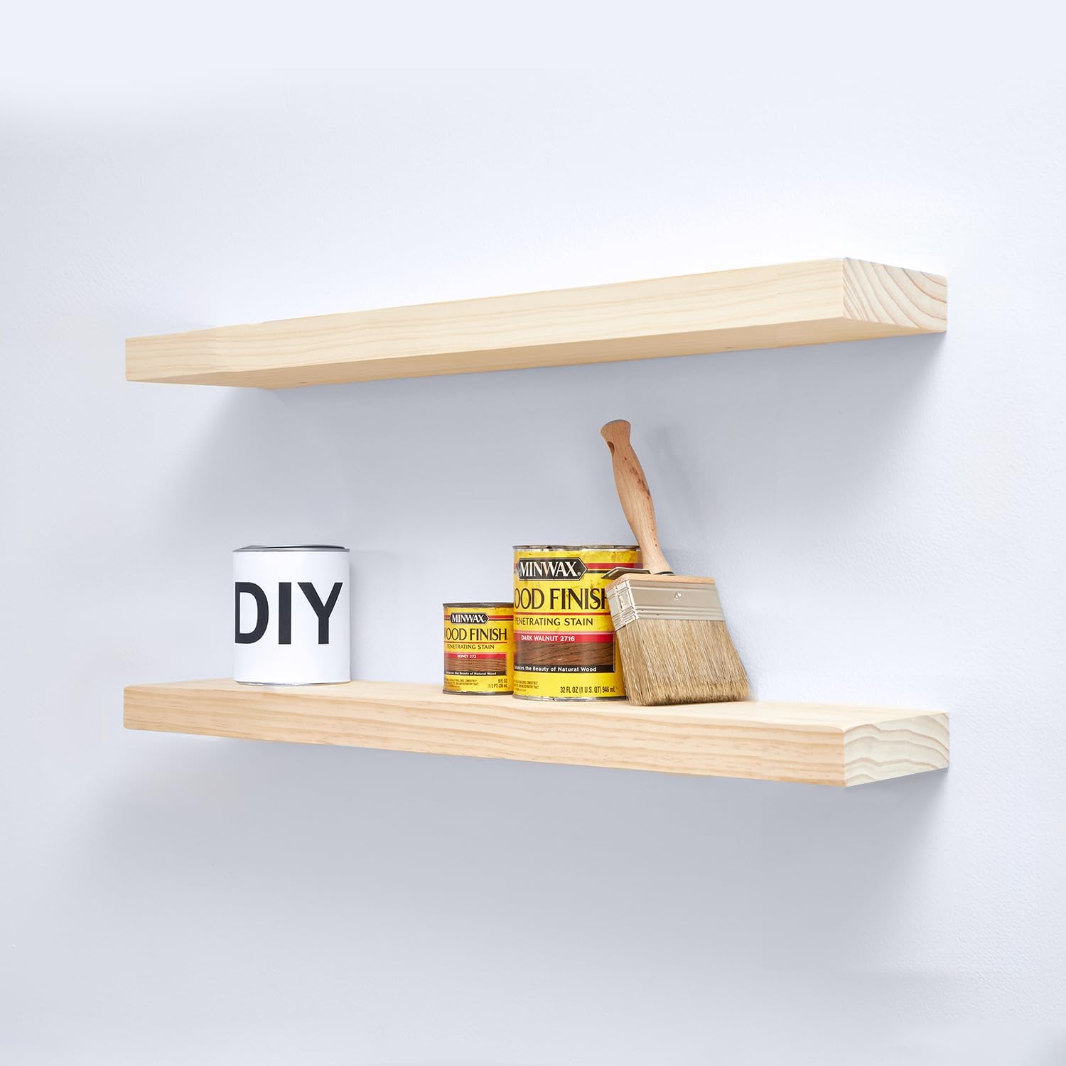 Homeforia Floating 60 inch Oak Shelves, High End Solid Real Wood 60inch Floating Shelf for Wall Mounted, Honey Oak Wooden 60in Large Floating Shelves, Heavy Duty Bracket, 60 X 6.5 X 1.75 in, Set of 2