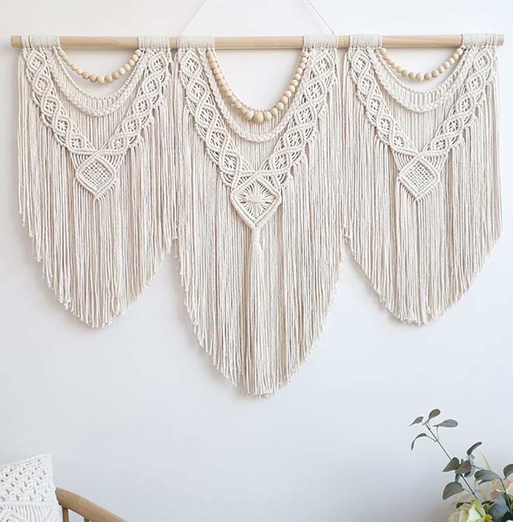Achart Macrame Wall Hanging Large- Boho Wall Decor- large wall art- Wall Decor Living Room- Macrame Tapestry Boho Decor for Bedroom (Beige-Fringe)