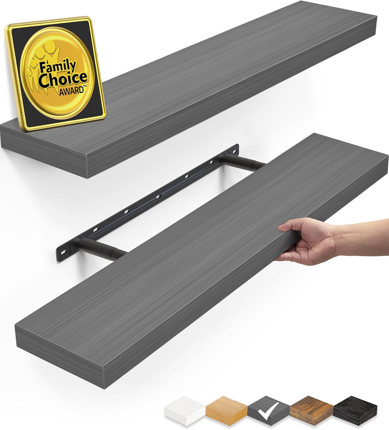 BAYKA Floating Shelves, 48 inches Long Wall Mounted Rustic Wood Shelves for Bathroom, Bedroom, Living Room, Kitchen, Office, Hanging Shelf for Books/Storage/Decor(Rustic Brown,Set of 2)