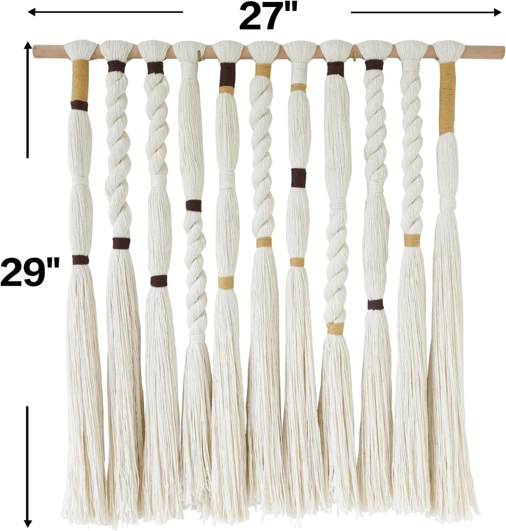 Flber Macrame Wall Hanging Woven Knot and Tassel Fringe Handmade Boho Wall Art for Bedroom, Living Room, or Entryway Decor 27" W x 29" L