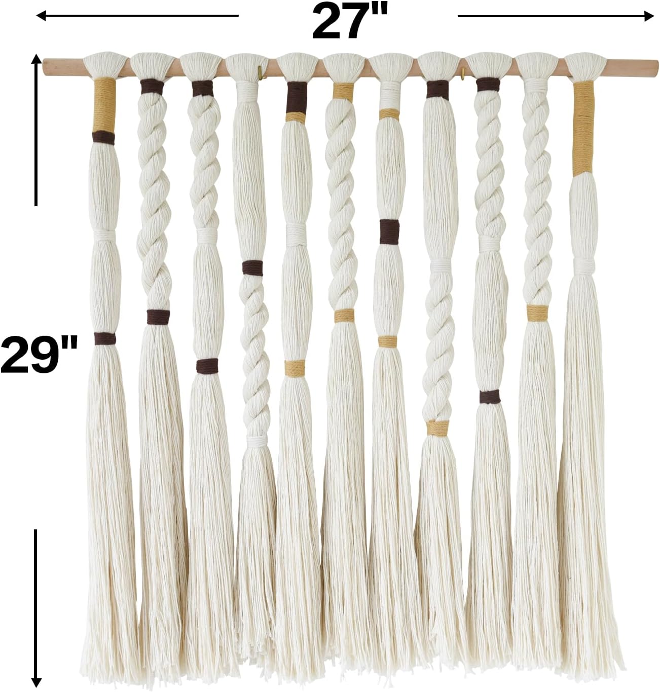 Flber Macrame Wall Hanging Woven Knot and Tassel Fringe Handmade Boho Wall Art for Bedroom, Living Room, or Entryway Decor 27" W x 29" L