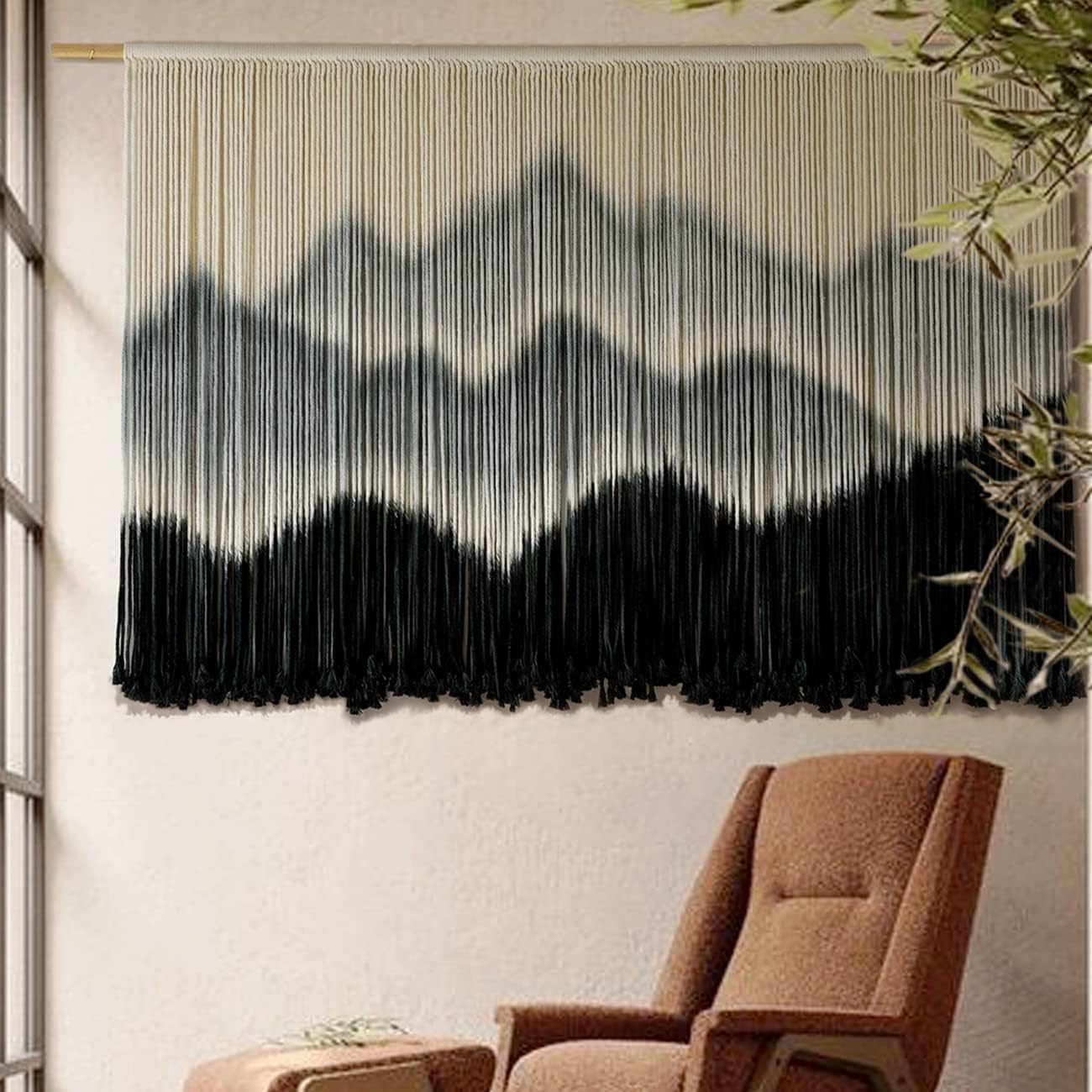 IOWER Macrame Wall Hanging Mountain Wall Art Dip-Dyed Macrame Wall Decor Modern Wall Decor Fiber Wall Art Craftsmanship 57" Wx35 L