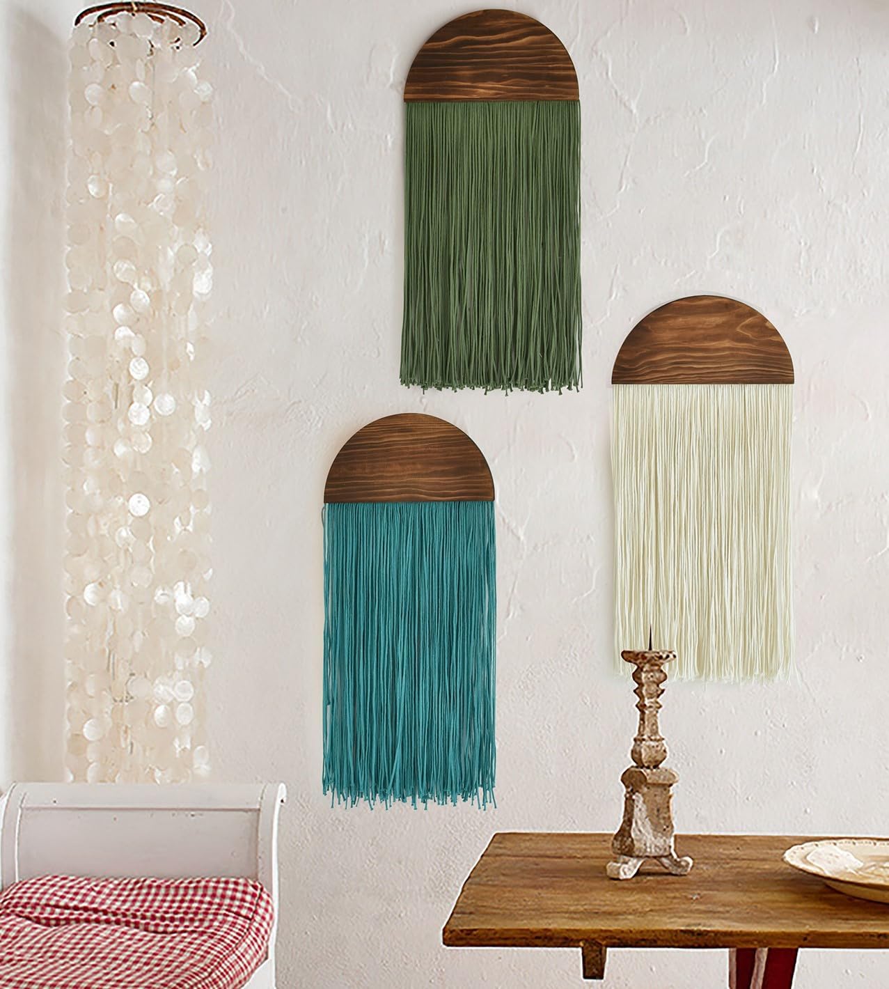 2 Pcs Macrame Wall Hanging Boho Wall Decor Handmade Macrame Art Tapestry Wedding Macrame Backdrop 13.7" W x 51" L for Living Room Bedroom Headboard Decor