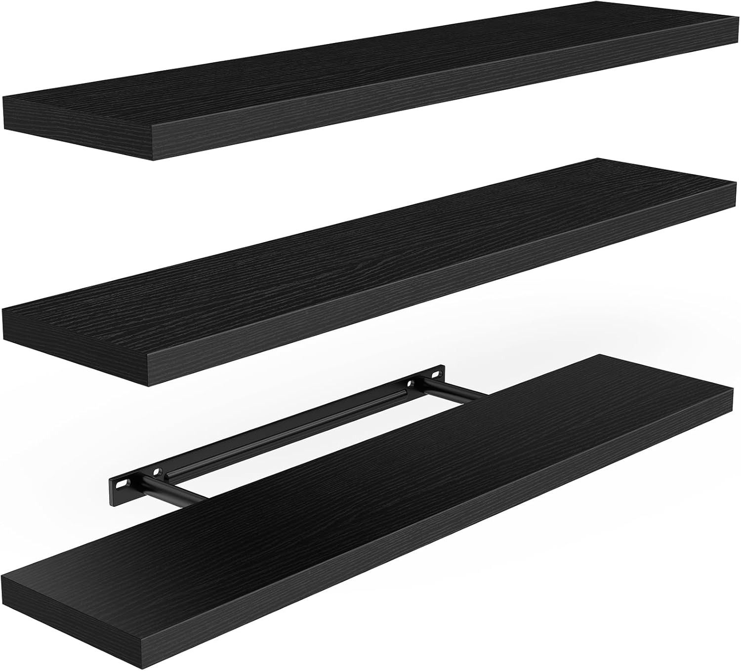 AMADA HOMEFURNISHING 35.4" L Floating Shelves, Wall Shelves Set of 3 for Bathroom/Living Room/Bedroom/Kitchen, White Floating Shelves for Wall Decor with Invisible Brackets - AMFS45W