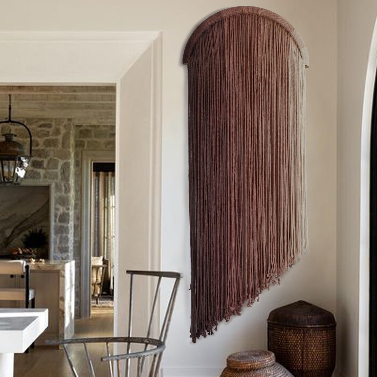 2 Pcs Macrame Wall Hanging Boho Wall Decor Handmade Macrame Art Tapestry Wedding Macrame Backdrop 13.7" W x 51" L for Living Room Bedroom Headboard Decor