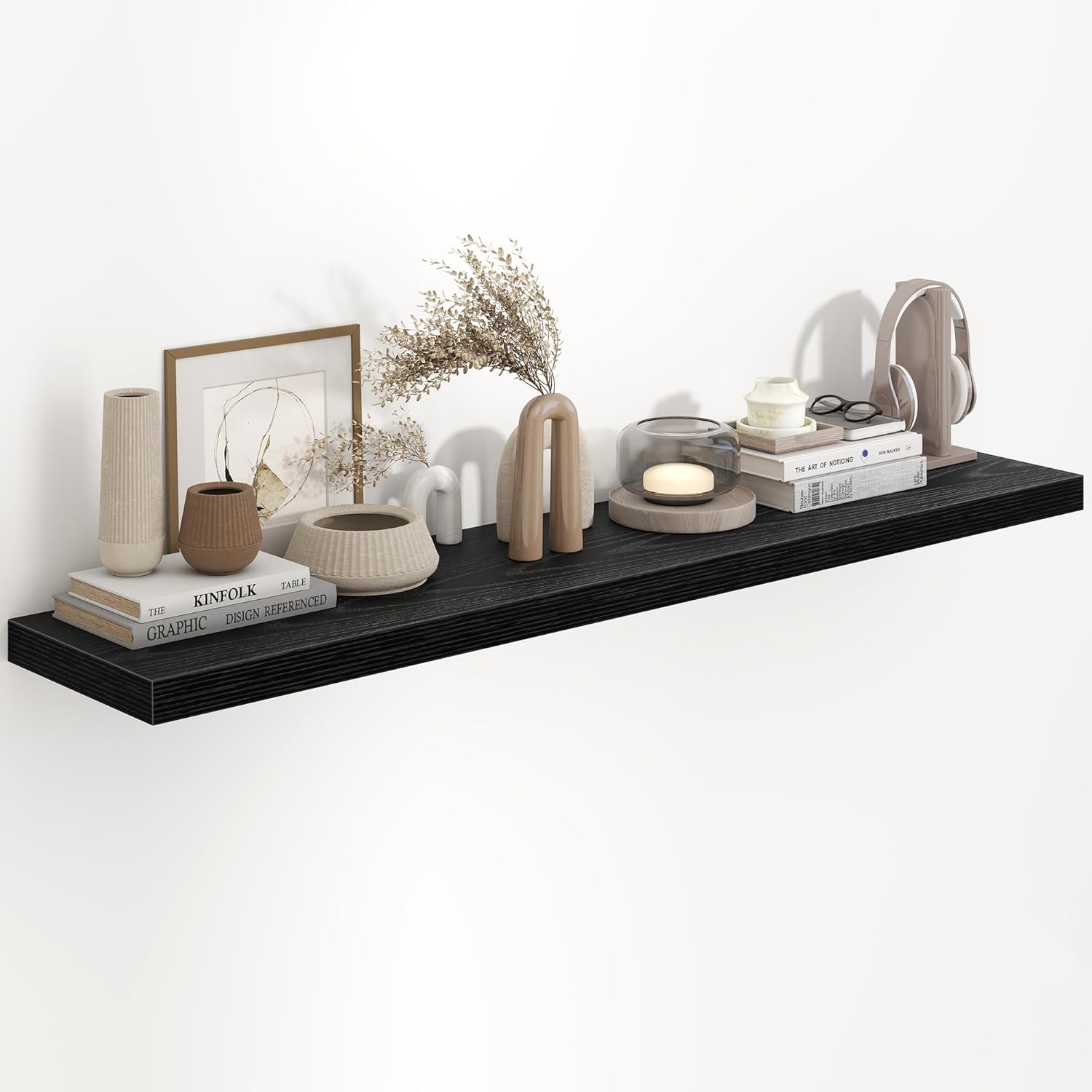 Fun Memories 36 Inch Long Floating Shelves for Wall, 9.3 Inch Deep Floating Shelf, 2 Packs Long Shelves for Bathroom, Living Room, Bedroom, Wall Mounted Storage Shelf for Books Decor, Rustic Brown