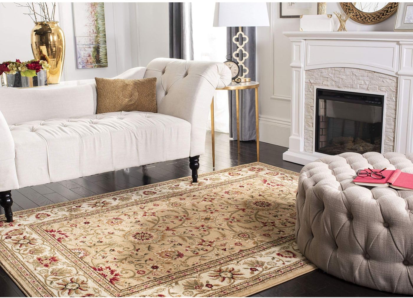 SAFAVIEH Lyndhurst Collection Area Rug - 9' x 12', Beige & Ivory, Traditional Oriental Design, Non-Shedding & Easy Care, Ideal for High Traffic Areas in Living Room, Bedroom (LNH212D)