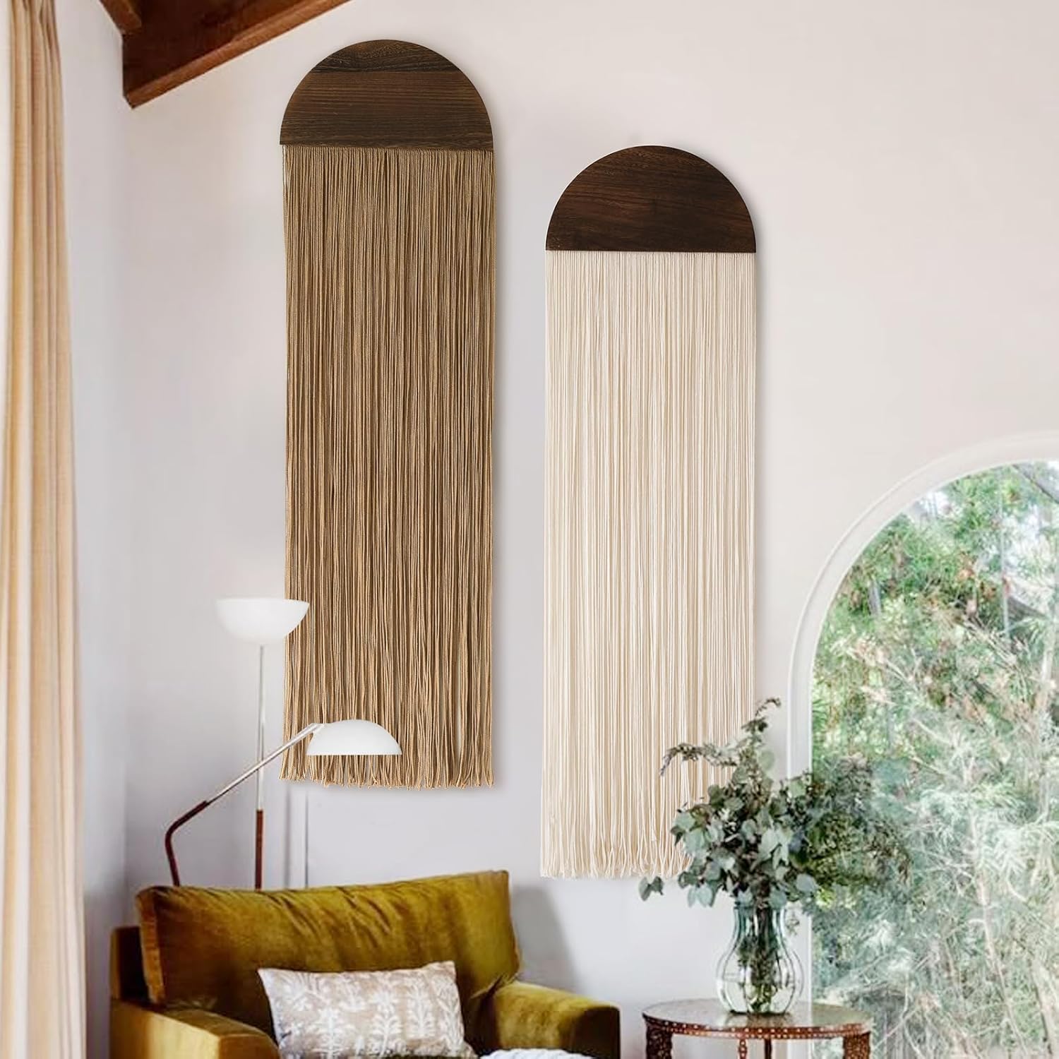 2 Pcs Macrame Wall Hanging Boho Wall Decor Handmade Macrame Art Tapestry Wedding Macrame Backdrop 13.7" W x 51" L for Living Room Bedroom Headboard Decor