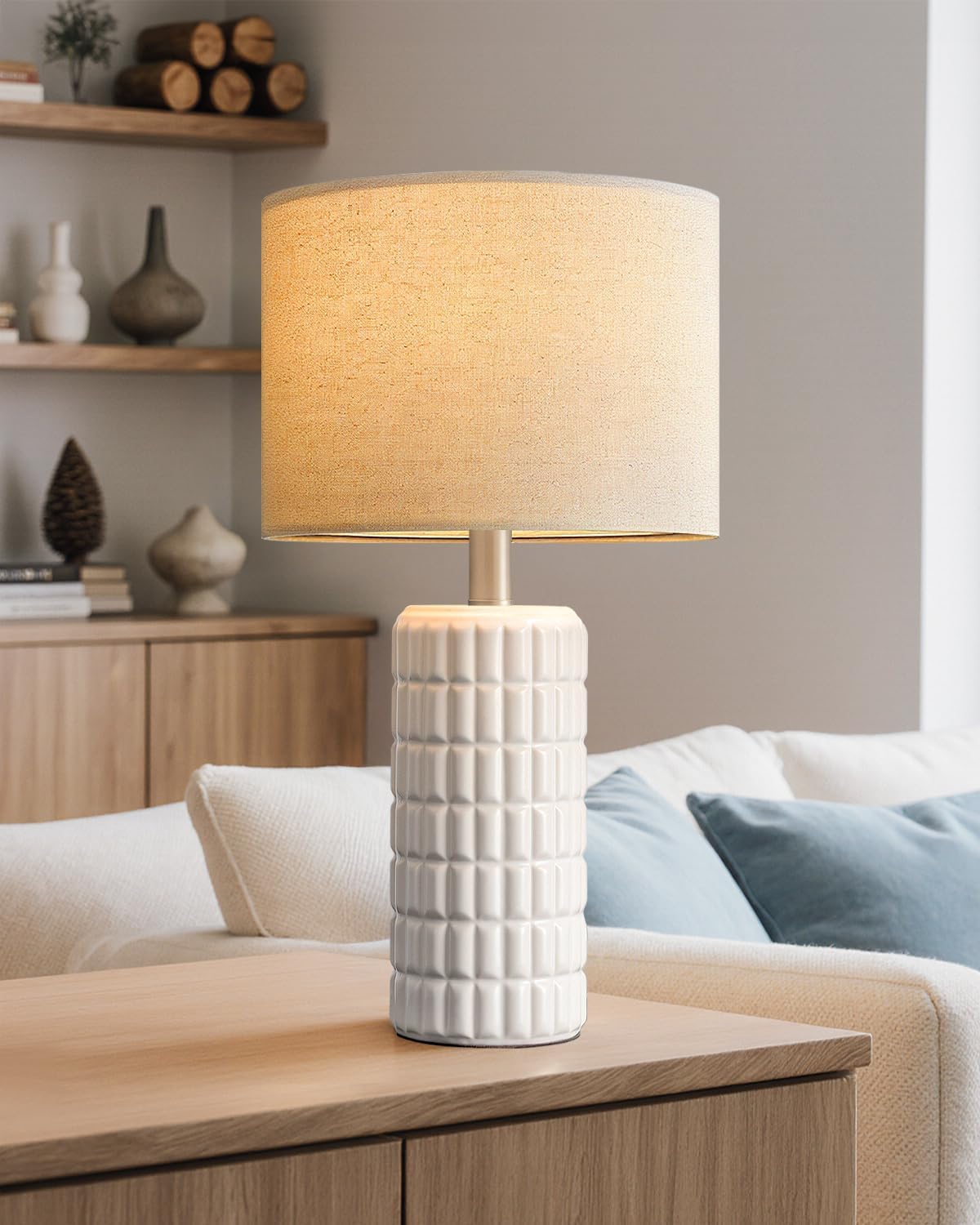 23" Modern Ceramic Table Lamps Set of 2 - Table Lamps for Living room, Farmhouse Bedside Night Stands Lamp for Bedroom, White Boho Nightstand Lamps Set of 2, Desk Lamp for End Table Home Decor