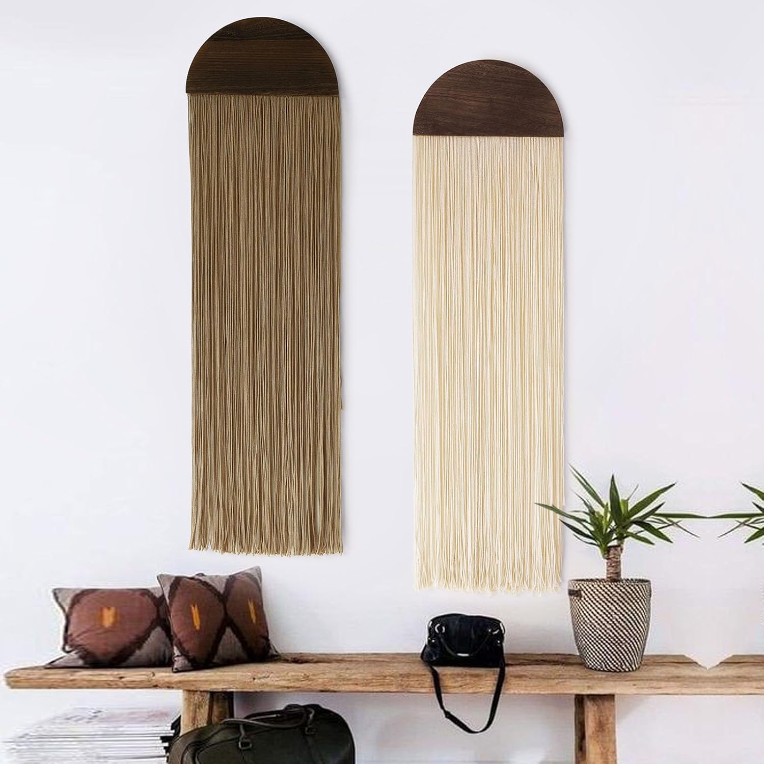 2 Pcs Macrame Wall Hanging Boho Wall Decor Handmade Macrame Art Tapestry Wedding Macrame Backdrop 13.7" W x 51" L for Living Room Bedroom Headboard Decor