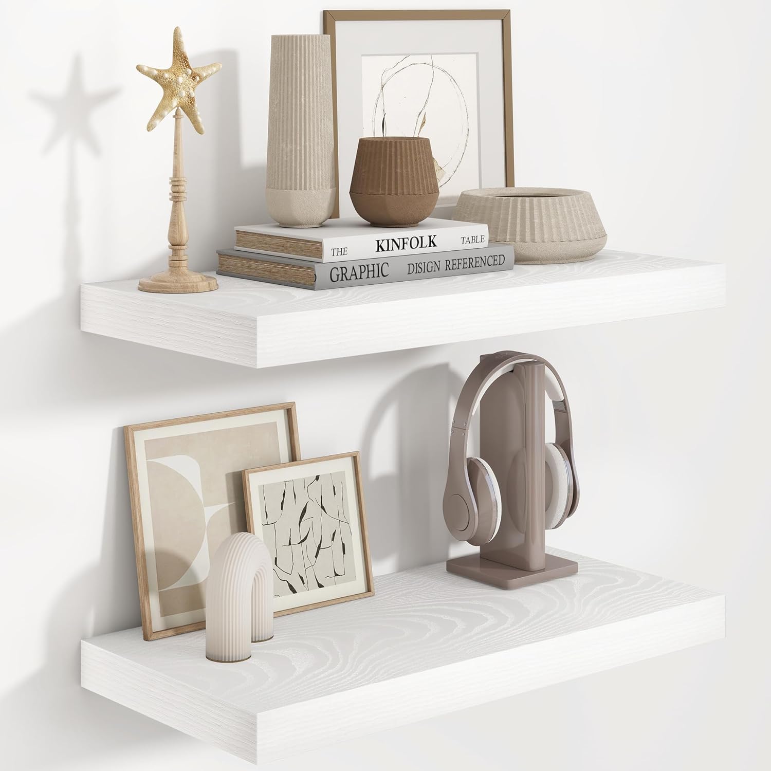 Fun Memories 36 Inch Long Floating Shelves for Wall, 9.3 Inch Deep Floating Shelf, 2 Packs Long Shelves for Bathroom, Living Room, Bedroom, Wall Mounted Storage Shelf for Books Decor, Rustic Brown