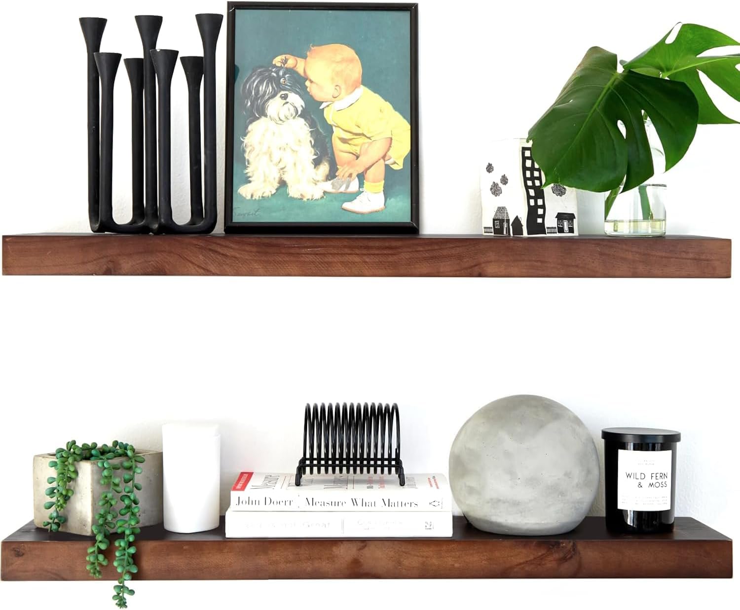 Homeforia 24inch Oak Floating Shelf for Wall, High End Solid Real Wood 24 inches Long Floating Shelves for Bathroom, Honey Oak Wooden Floating Shelves, Heavy Duty Bracket, 24 X 6.5 X 1.75 in, Set of 2