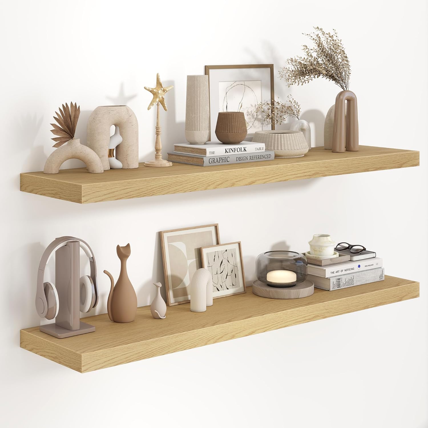 Fun Memories 36 Inch Long Floating Shelves for Wall, 9.3 Inch Deep Floating Shelf, 2 Packs Long Shelves for Bathroom, Living Room, Bedroom, Wall Mounted Storage Shelf for Books Decor, Rustic Brown