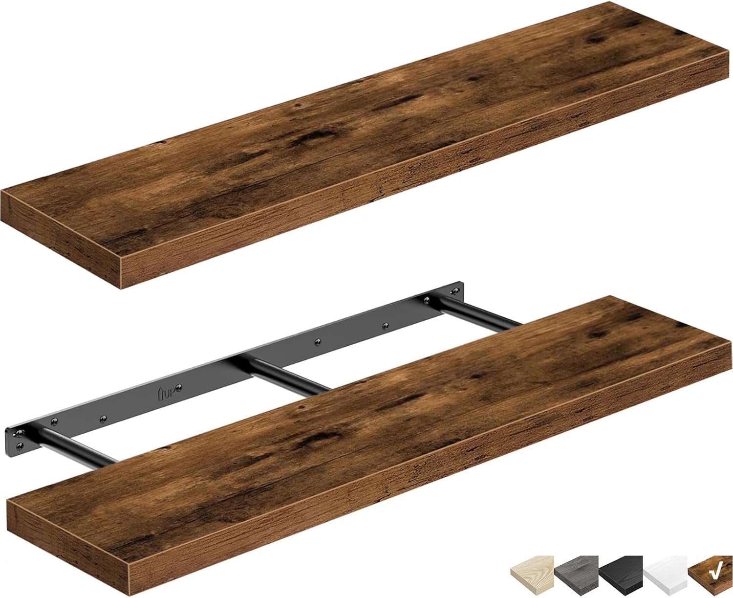 QEEIG Floating Shelves for Wall 35.4" Long - Wall Mounted Shelf Bathroom Kitchen Living Room Bedroom Farmhouse Home Decor Display Bookshelf Large 35.4 x 9.3 inch Set of 2, Rustic Brown (008-90BN)