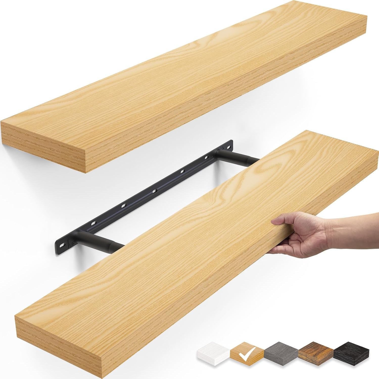 BAYKA Floating Shelves, 48 inches Long Wall Mounted Rustic Wood Shelves for Bathroom, Bedroom, Living Room, Kitchen, Office, Hanging Shelf for Books/Storage/Decor(Rustic Brown,Set of 2)