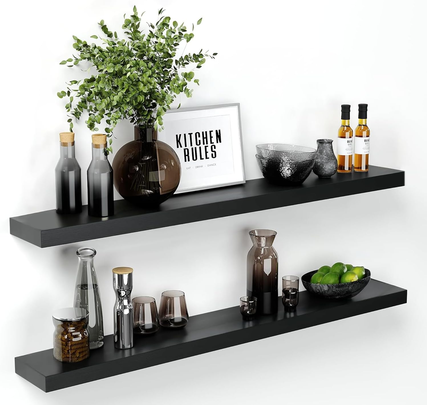 Homeforia Floating 60 inch Oak Shelves, High End Solid Real Wood 60inch Floating Shelf for Wall Mounted, Honey Oak Wooden 60in Large Floating Shelves, Heavy Duty Bracket, 60 X 6.5 X 1.75 in, Set of 2