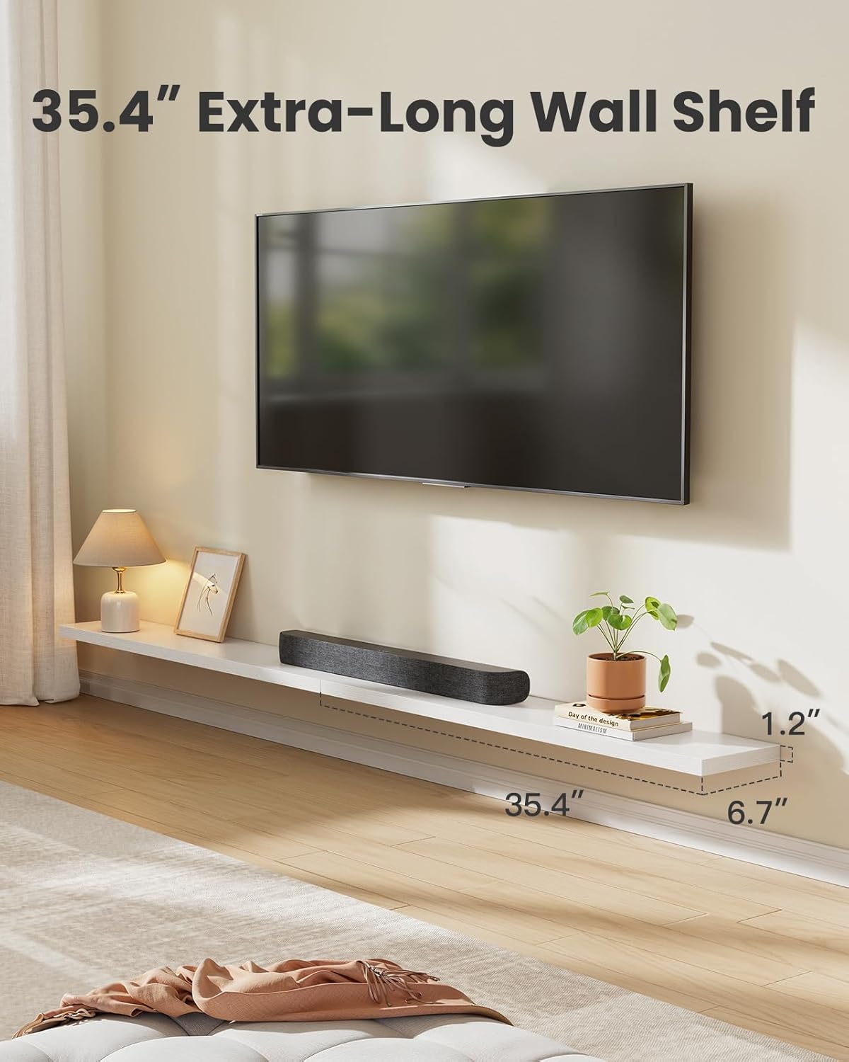 AMADA HOMEFURNISHING 35.4" L Floating Shelves, Wall Shelves Set of 3 for Bathroom/Living Room/Bedroom/Kitchen, White Floating Shelves for Wall Decor with Invisible Brackets - AMFS45W