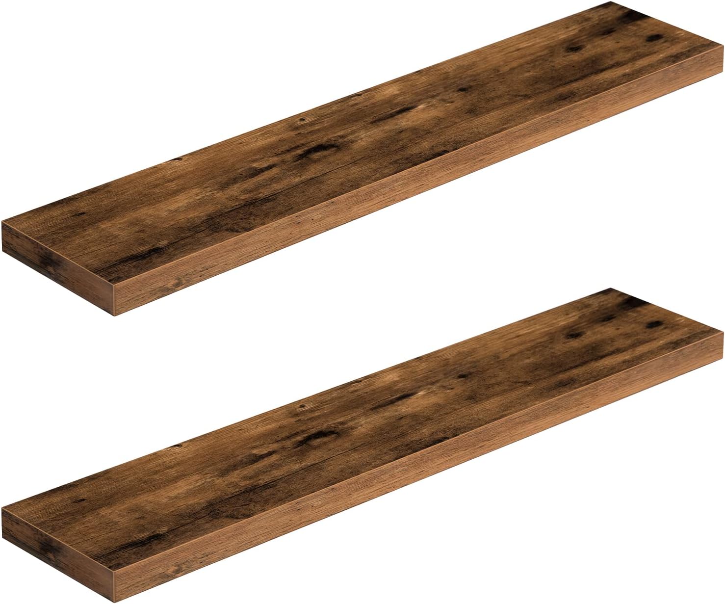 HOOBRO Floating Shelves for Wall, Wall Mounted Shelf Set of 2, 47.2" Hanging Shelf with Invisible Brackets, for Wall in Bathroom, Bedroom, Toilet, Kitchen, Living Room, Rustic Brown BF120BJP201