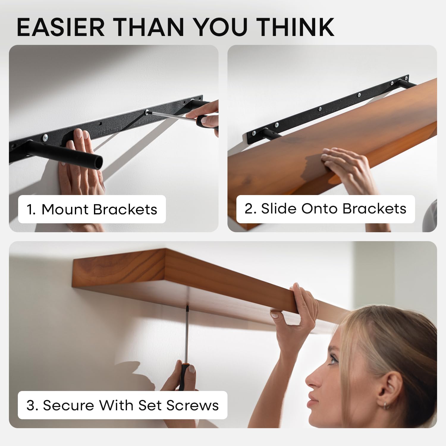 Homeforia Floating 60 inch Oak Shelves, High End Solid Real Wood 60inch Floating Shelf for Wall Mounted, Honey Oak Wooden 60in Large Floating Shelves, Heavy Duty Bracket, 60 X 6.5 X 1.75 in, Set of 2