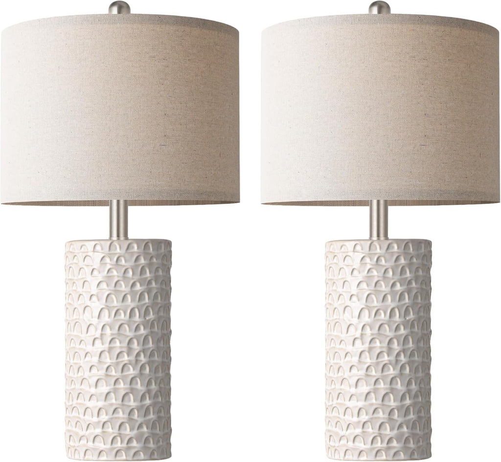 PARTPHONER 23" Modern Ceramic Table Lamp Set of 2, Table Lamps for Living Room, Rustic Farmhouse Bedside Lamps Nightstand lamp for Bedroom, White Desk Lamp for End Table Home Decor Beige