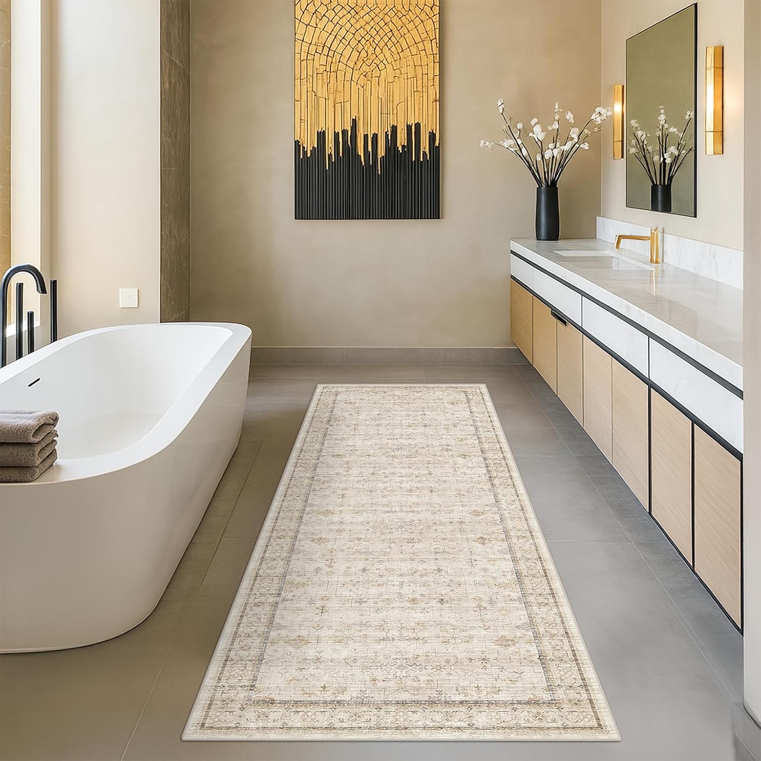 Black Farmhouse Washable 8x10 Area Rugs for Living Room, Bedroom, Dining Room Kitchen Table Rug for Under Table, Office, Dark Charcoal Tumble Stain Resistant Non-Slip Large Washable (8x10 Black/Multi)