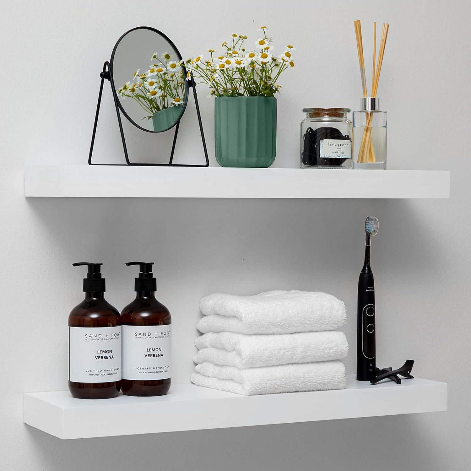 Homeforia Floating 60 inch Oak Shelves, High End Solid Real Wood 60inch Floating Shelf for Wall Mounted, Honey Oak Wooden 60in Large Floating Shelves, Heavy Duty Bracket, 60 X 6.5 X 1.75 in, Set of 2