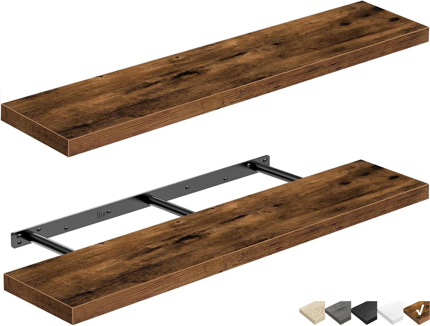 QEEIG Floating Shelves for Wall 35.4" Long - Wall Mounted Shelf Bathroom Kitchen Living Room Bedroom Farmhouse Home Decor Display Bookshelf Large 35.4 x 9.3 inch Set of 2, Rustic Brown (008-90BN)