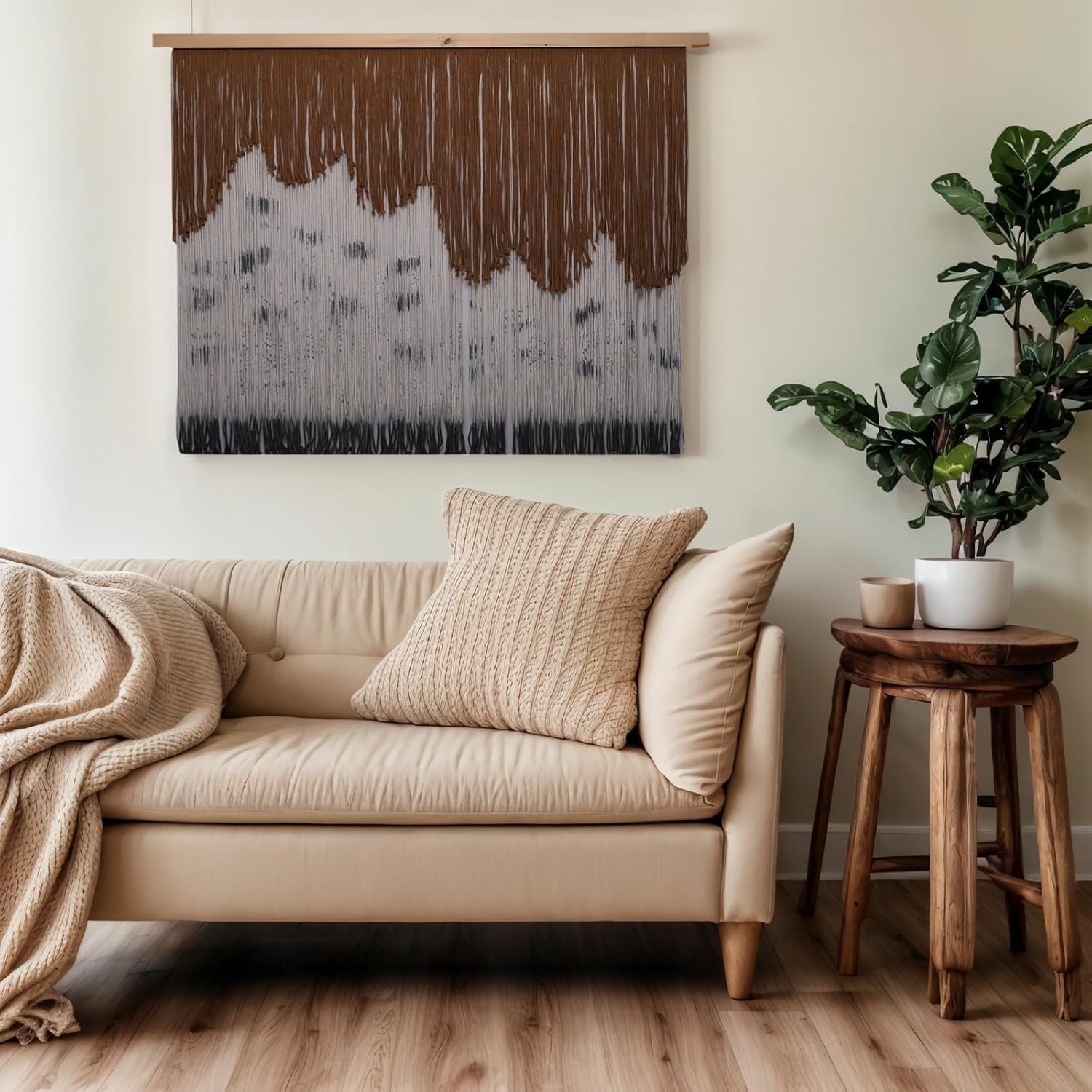 laddawan Extra Large Macrame Wall Hanging Dip-Dyed Tapestry Modern Wooden Home Wall Art For Living room Boho Handmade Wall Decor For Bedroom (Yellow)