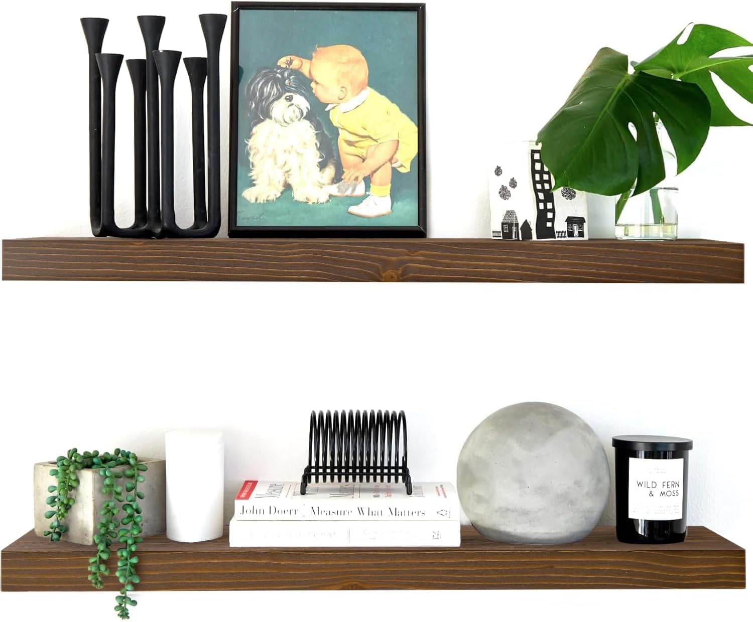 Homeforia Floating 60 inch Oak Shelves, High End Solid Real Wood 60inch Floating Shelf for Wall Mounted, Honey Oak Wooden 60in Large Floating Shelves, Heavy Duty Bracket, 60 X 6.5 X 1.75 in, Set of 2