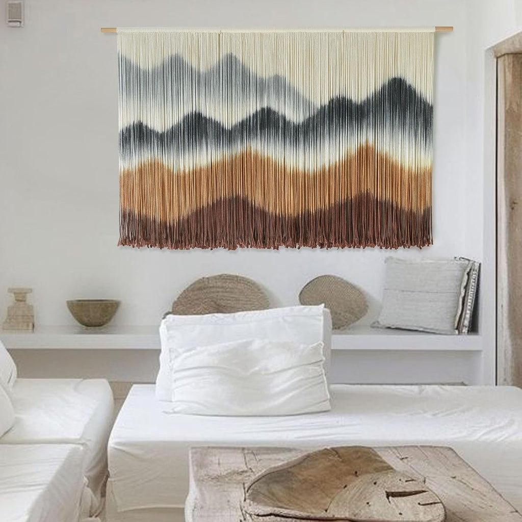 IOWER Macrame Wall Hanging Mountain Wall Art Dip-Dyed Macrame Wall Decor Modern Wall Decor Fiber Wall Art Craftsmanship 57" Wx35 L
