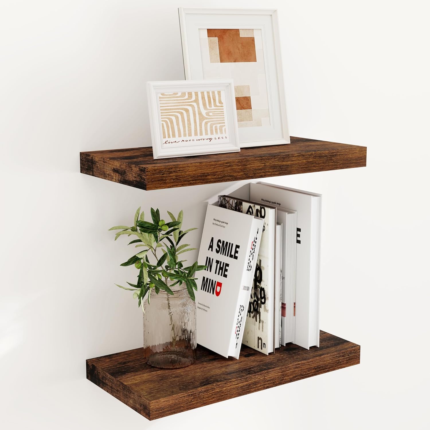 Fun Memories 36 Inch Long Floating Shelves for Wall, 9.3 Inch Deep Floating Shelf, 2 Packs Long Shelves for Bathroom, Living Room, Bedroom, Wall Mounted Storage Shelf for Books Decor, Rustic Brown