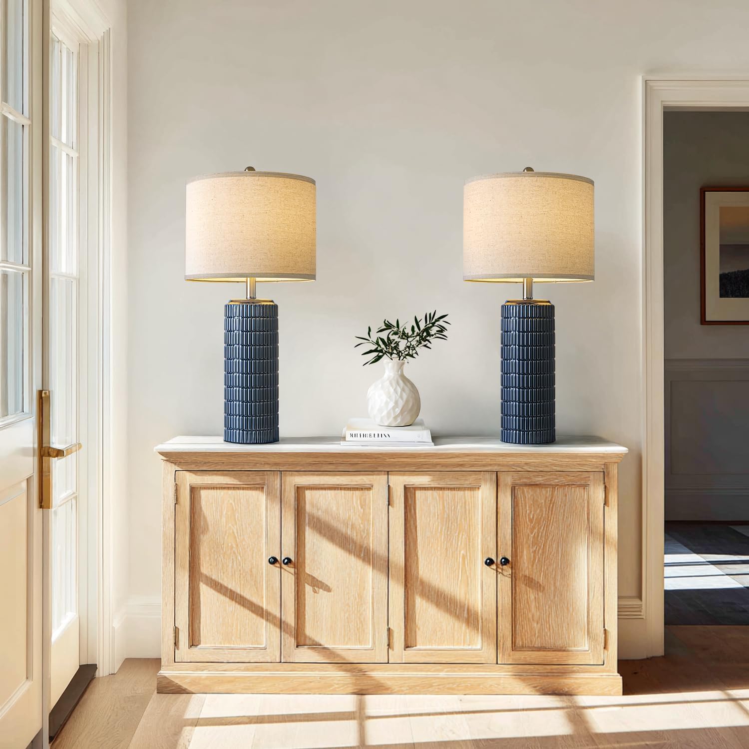 PoKat 23" Modern Ceramic Table Lamp Set of 2 for Living Room White Desk Lamps for Bedroom Farmhouse Bedside Nightstand Lamp House Warming Gifts New Home Decor End Table Lamps Gifts for Women Mom Beige