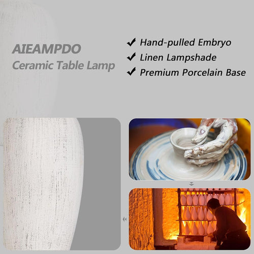 21'' Set of 2 Rustic Ceramic Small Table Lamps for Living Room Bedroom, Farmhouse Vintage Nightstand Lamps for Office Entryway End Table, 2 Bulbs Included