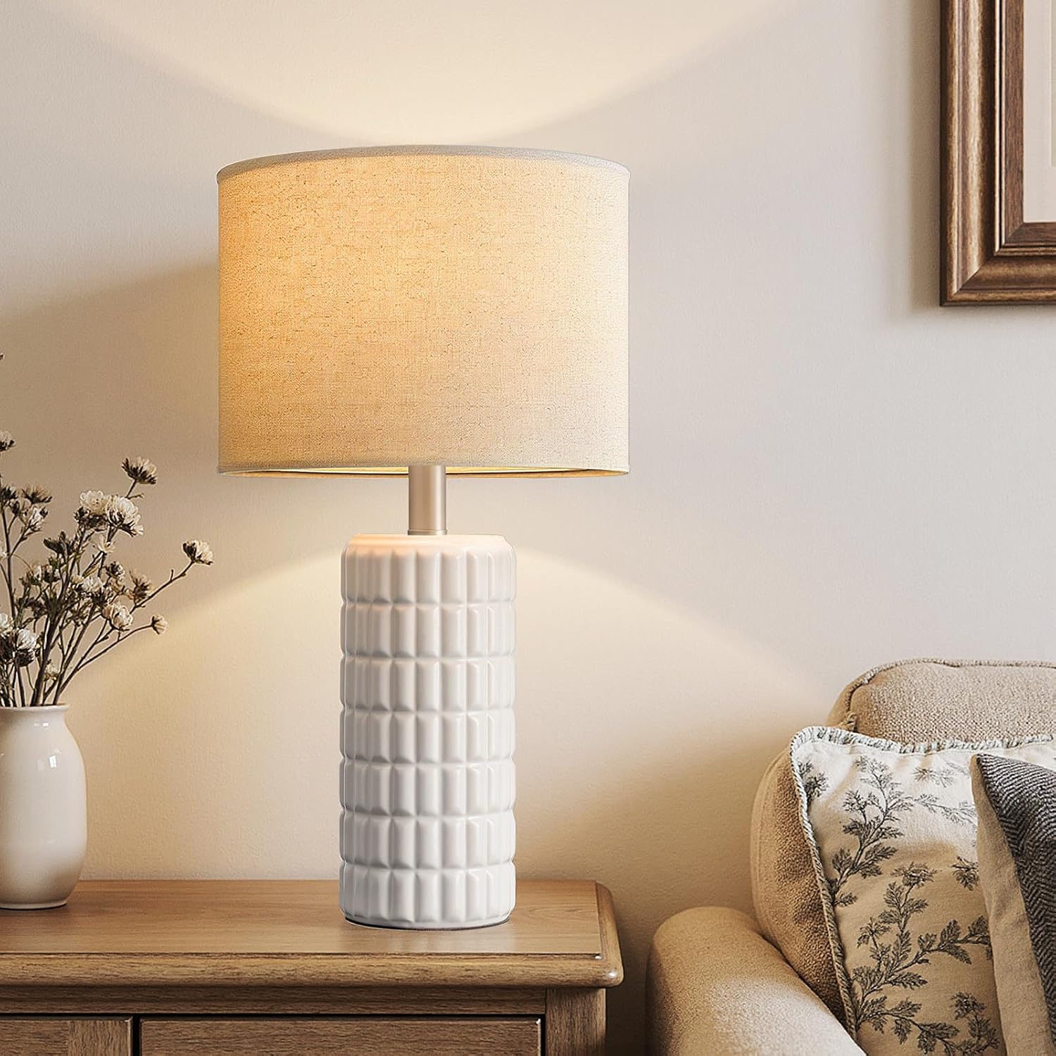 23" Modern Ceramic Table Lamps Set of 2 - Table Lamps for Living room, Farmhouse Bedside Night Stands Lamp for Bedroom, White Boho Nightstand Lamps Set of 2, Desk Lamp for End Table Home Decor