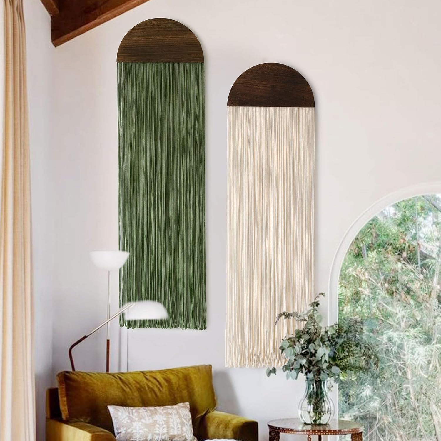 2 Pcs Macrame Wall Hanging Boho Wall Decor Handmade Macrame Art Tapestry Wedding Macrame Backdrop 13.7" W x 51" L for Living Room Bedroom Headboard Decor