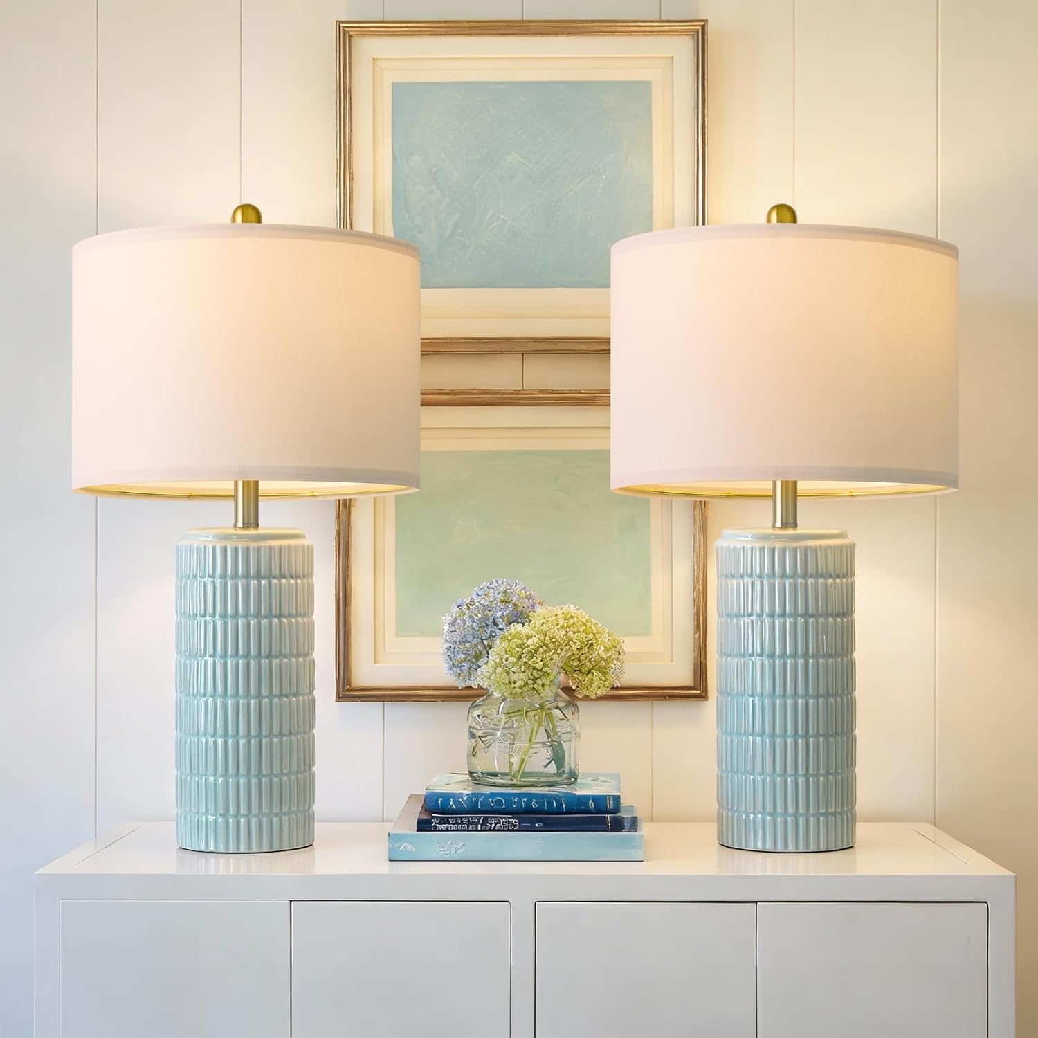 PoKat 23" Modern Ceramic Table Lamp Set of 2 for Living Room White Desk Lamps for Bedroom Farmhouse Bedside Nightstand Lamp House Warming Gifts New Home Decor End Table Lamps Gifts for Women Mom Beige