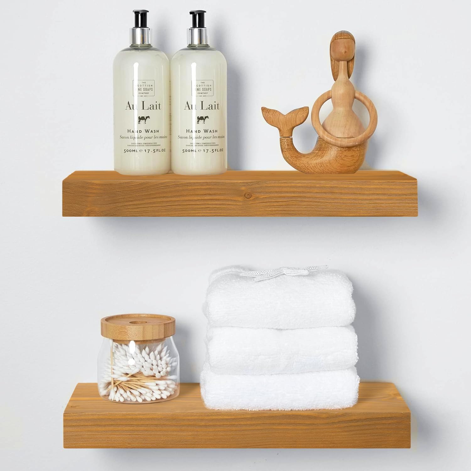 Homeforia 24inch Oak Floating Shelf for Wall, High End Solid Real Wood 24 inches Long Floating Shelves for Bathroom, Honey Oak Wooden Floating Shelves, Heavy Duty Bracket, 24 X 6.5 X 1.75 in, Set of 2