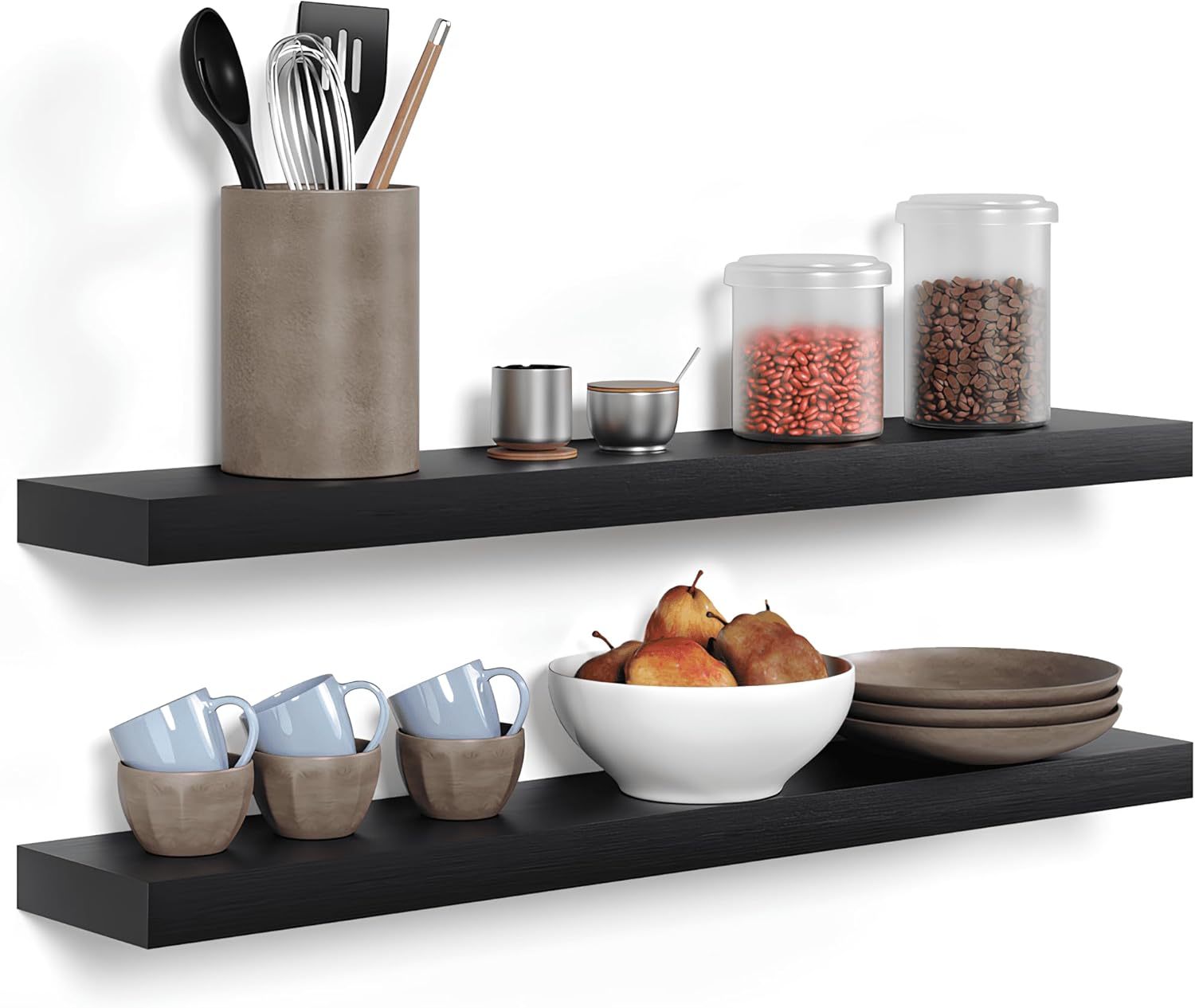 Homeforia Floating 60 inch Oak Shelves, High End Solid Real Wood 60inch Floating Shelf for Wall Mounted, Honey Oak Wooden 60in Large Floating Shelves, Heavy Duty Bracket, 60 X 6.5 X 1.75 in, Set of 2