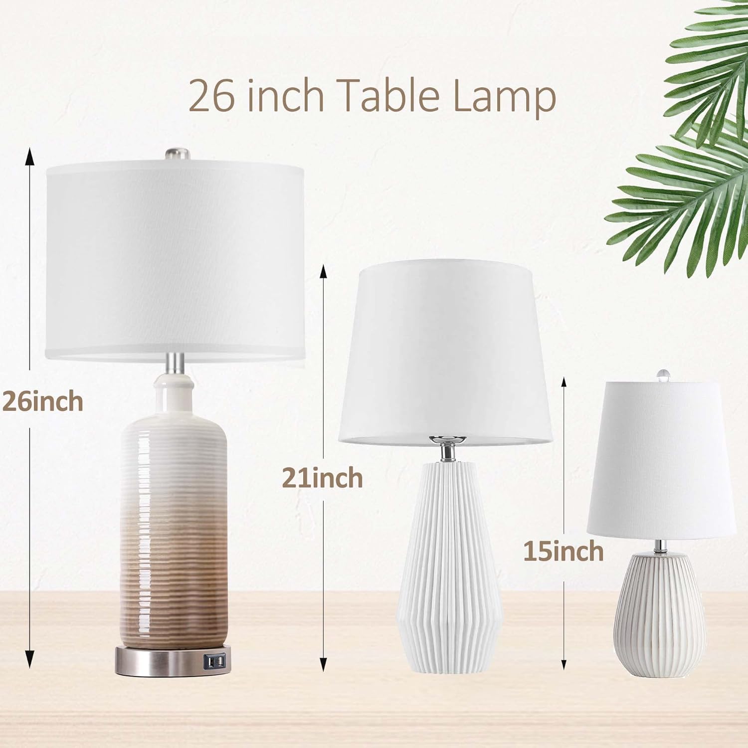 Ceramic Table Lamps Set of 2 with Dual USB Charging Ports, 3-way Dimmable Touch Control Bedside Lamps for Bedroom Living Room, Contemporary Nightstand Lamps with White Linen Drum Shade Bulbs Included