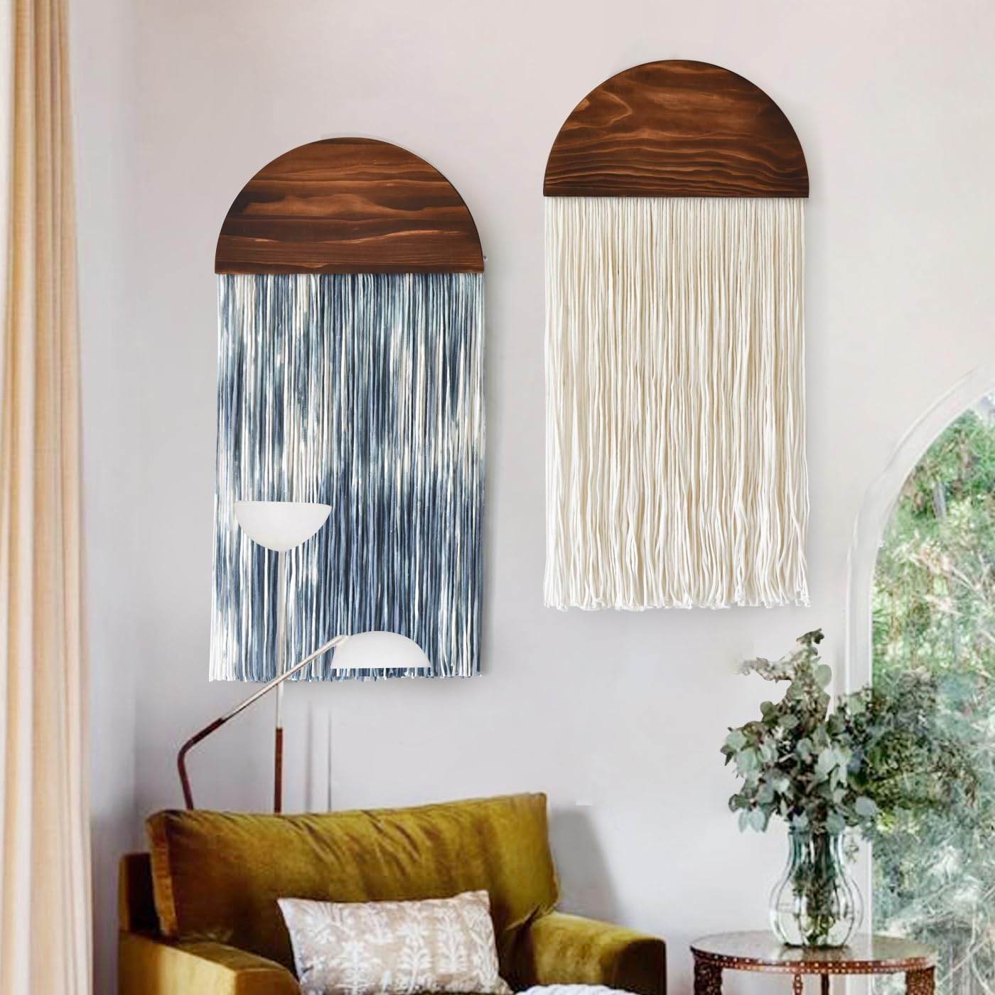 2 Pcs Macrame Wall Hanging Boho Wall Decor Handmade Macrame Art Tapestry Wedding Macrame Backdrop 13.7" W x 51" L for Living Room Bedroom Headboard Decor